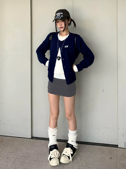 Korean Layered Knit Cardigan Two-Piece Effect Loose Lazy Chic Outerwear