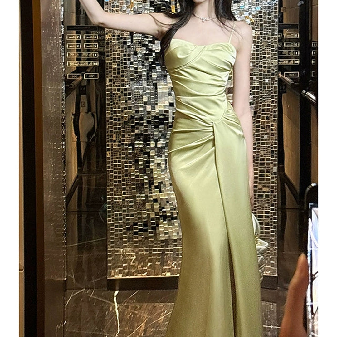 French Satin Halter Mermaid Gown Dress