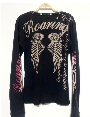 Black Subculture Gothic Rock Punk Y2K Shibuya Girl Letter Print Abi Long Sleeve Top