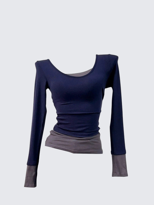 Colorblock V Neck Layered Tee