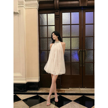 3D Braided Lace Halter Tulle Gown Dress