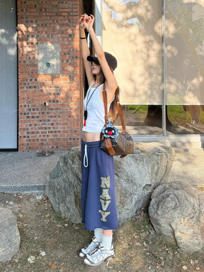 Retro Blue Cropped Baggy Pants