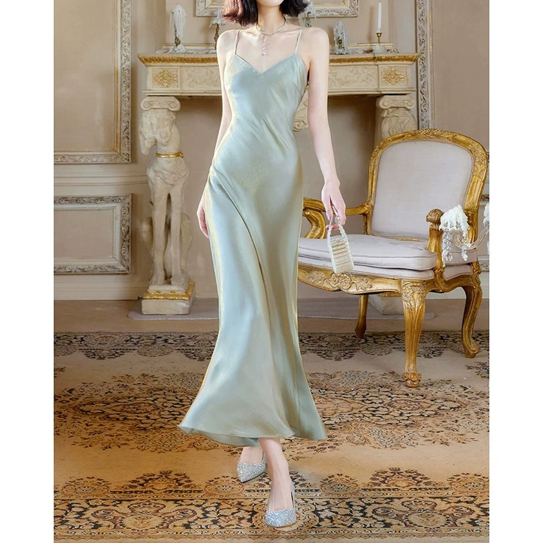 French Summer Fishtail Spaghetti Strap Resort Gown Dress