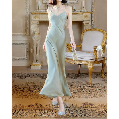 French Summer Fishtail Spaghetti Strap Resort Gown Dress