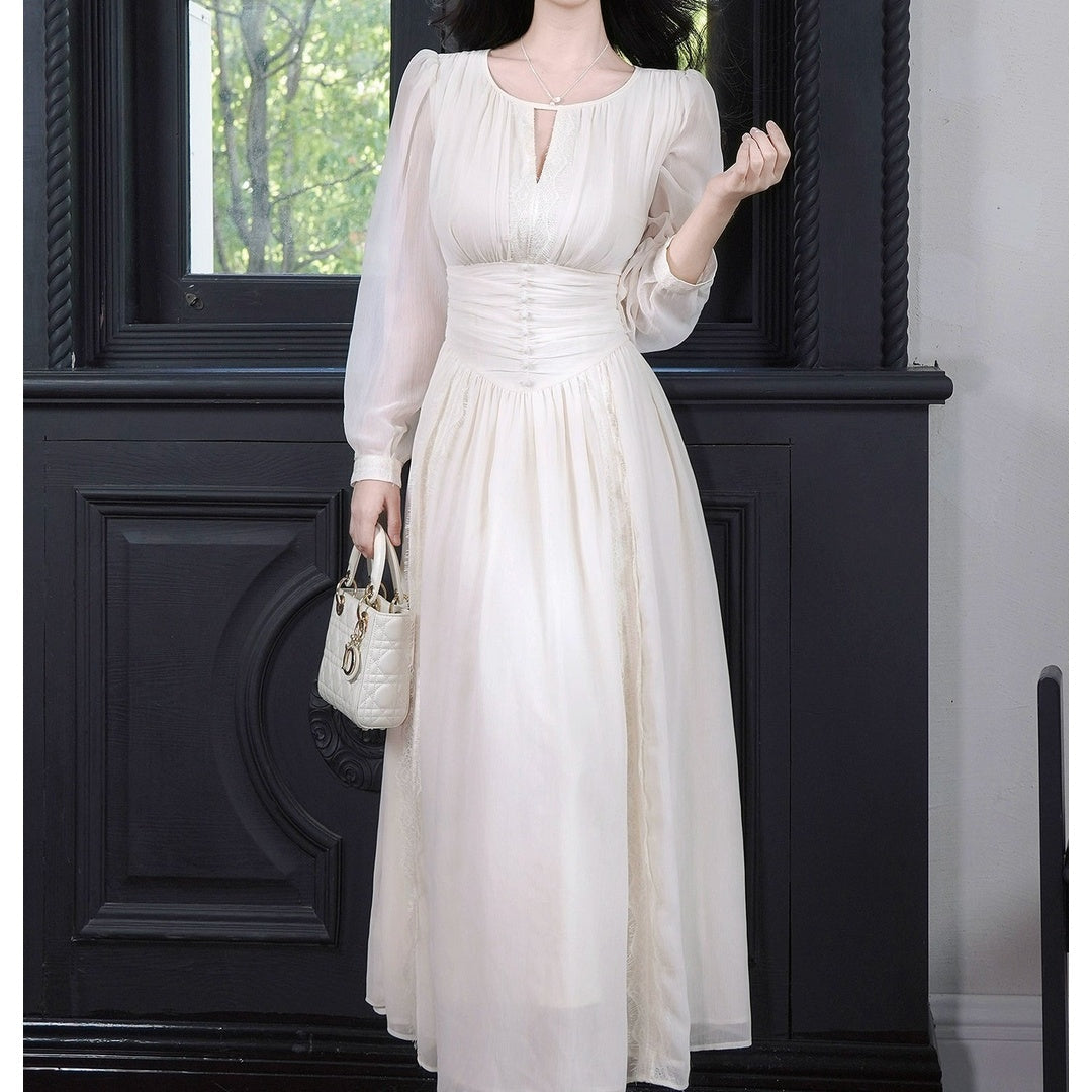 French Early Autumn Long Sleeve Chiffon Gown Dress