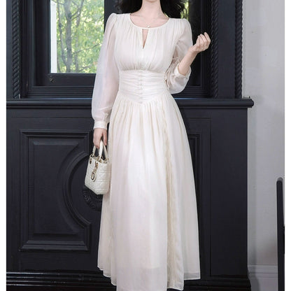 French Early Autumn Long Sleeve Chiffon Gown Dress