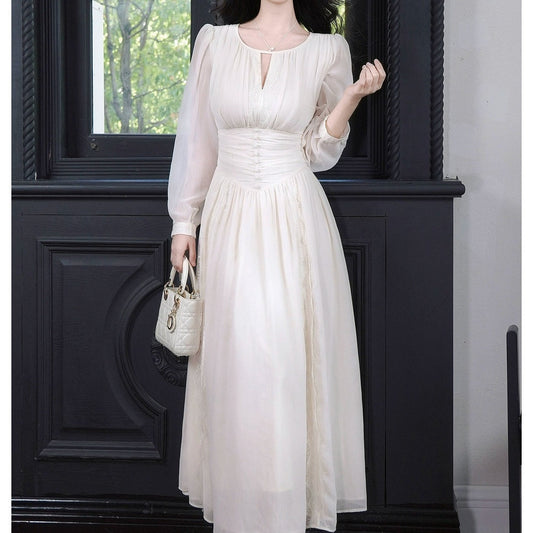 French Early Autumn Long Sleeve Chiffon Gown Dress