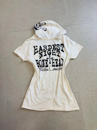 White Subculture Punk Y2K E-girl Abi American Retro Skull Print Short Sleeve Top