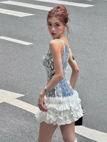 Sweet & Spicy Retro Sequin-Paneled Sleeveless Waist-Cinched Mini Dress