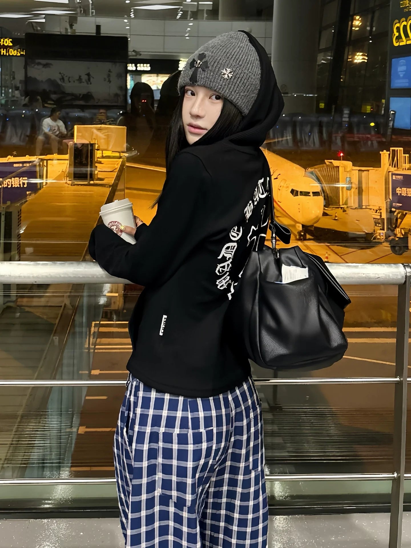 American Gothic Letter Print Zip Hoodie Fitted Long Sleeve Street Jacket