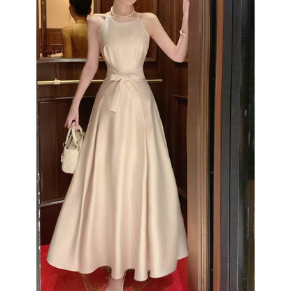 French Butterfly Satin Spaghetti Strap Gown Dress