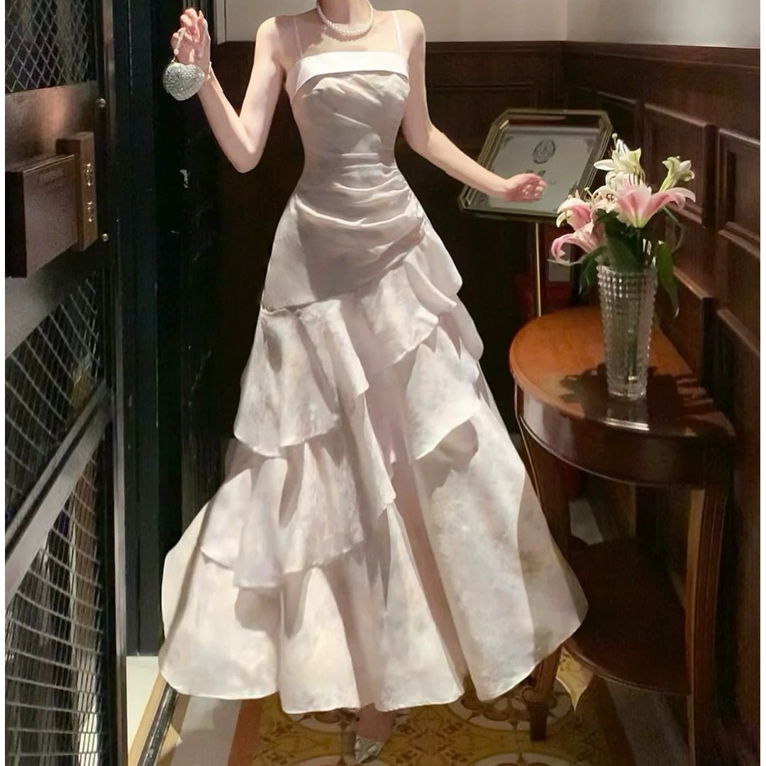 French Ruffle Purple Floral Mermaid Gown Dress