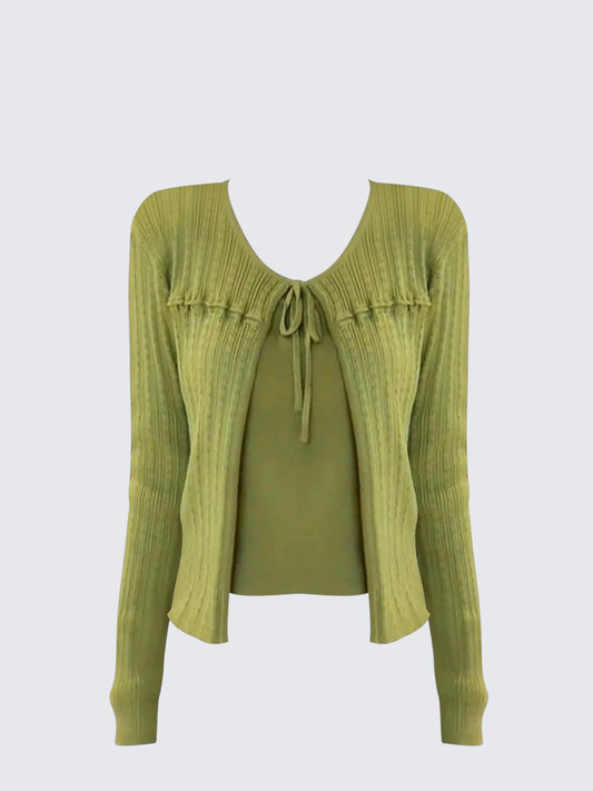 Green Cable Knit Cardigan Set