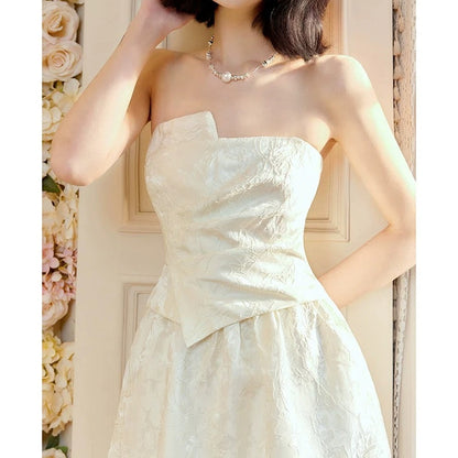 French 3D Jacquard Spaghetti Strap Gown Dress