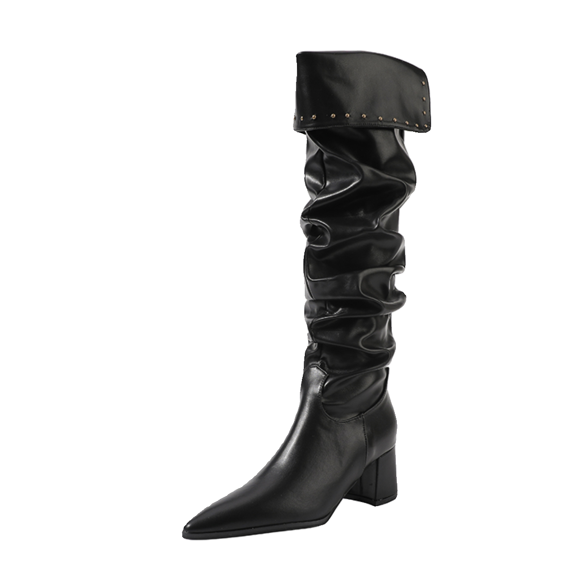 Minimalist Pointed Toe Slouchy Knee High Boots Women New Spicy Girl Chunky Heel Slouchy Over The Knee Slimming Knee High Boots