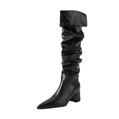 Minimalist Pointed Toe Slouchy Knee High Boots Women New Spicy Girl Chunky Heel Slouchy Over The Knee Slimming Knee High Boots