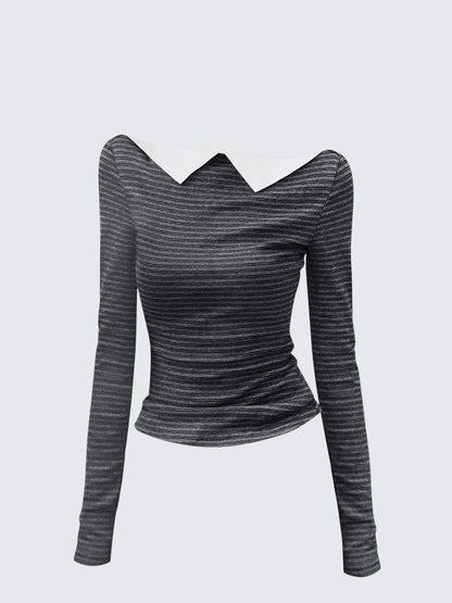 Korean Striped Colorblock Knit T-shirt