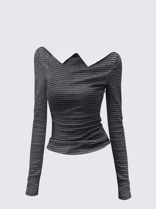 Korean Striped Colorblock Knit T-shirt