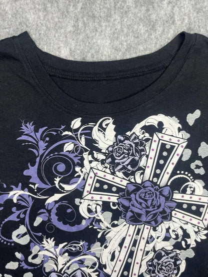 Black Original Gothic Rock Punk Vintage Print Y2K T-Shirt
