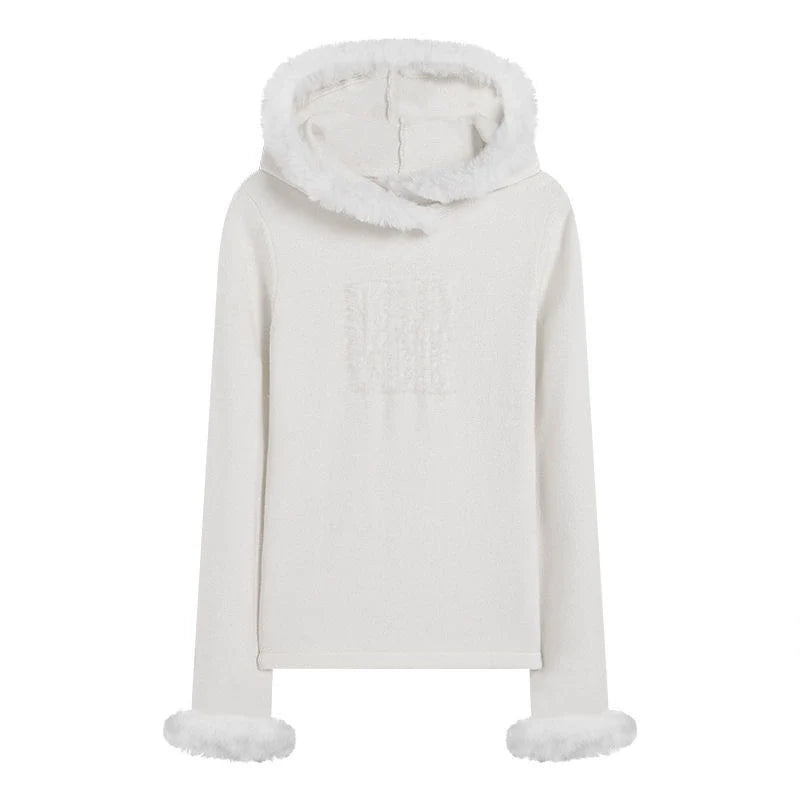 White Plush [German Velvet Warm] Subculture Y2K E-girl Abi American Retro Light Subculture Hooded Sweatshirt