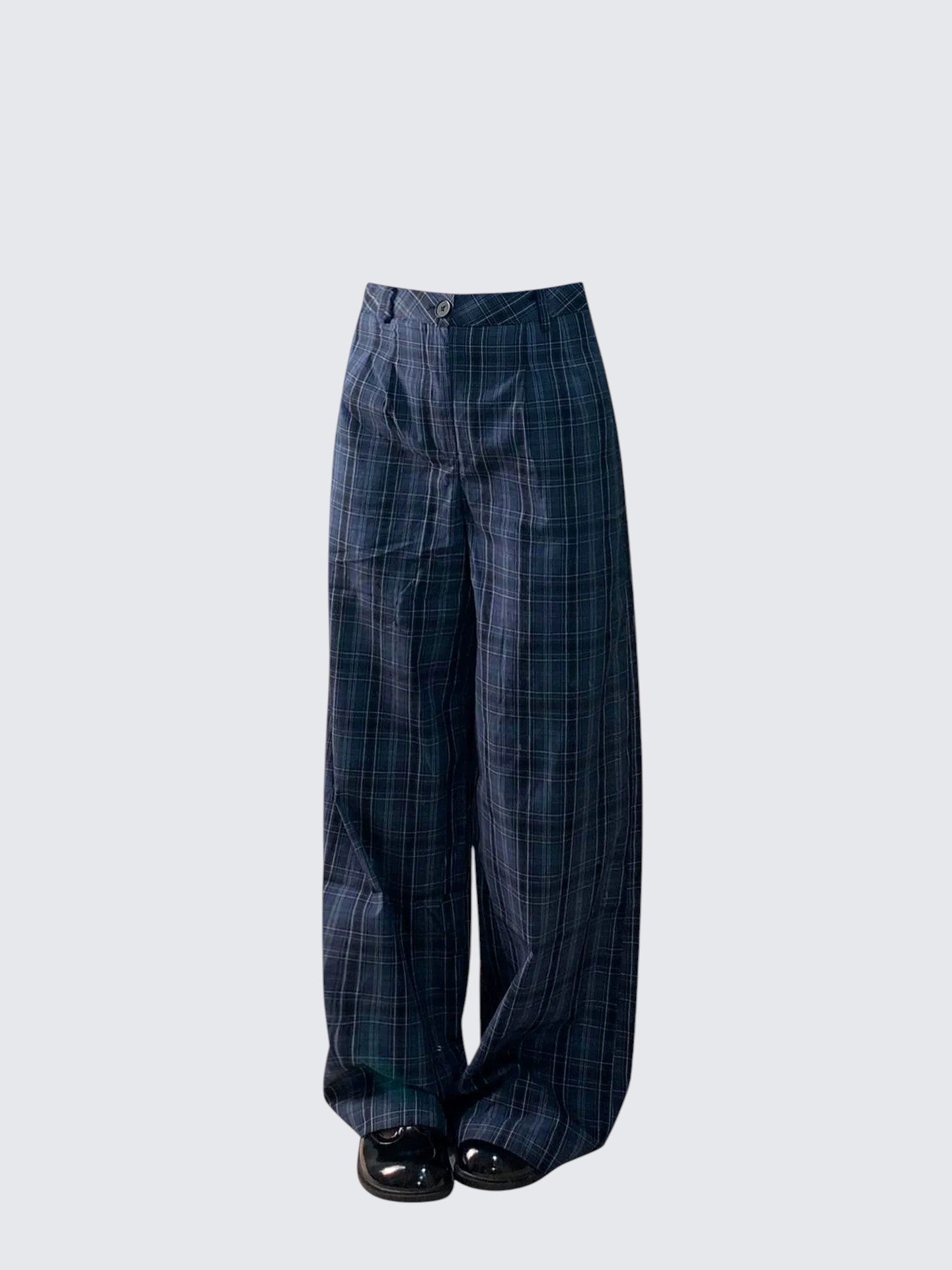 Vintage Navy Plaid Wide-Leg Pants