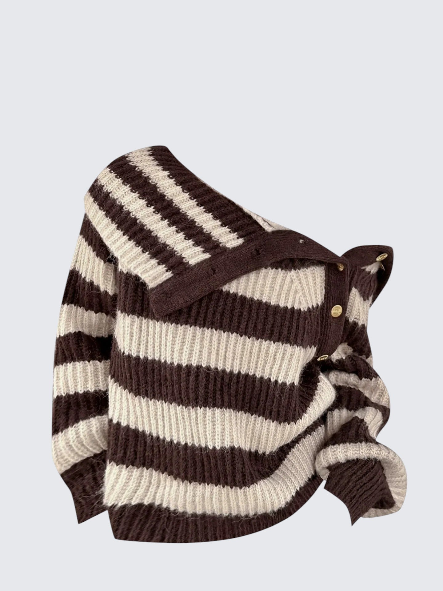 Striped Side Button Off Shoulder Knit Sweater Women
