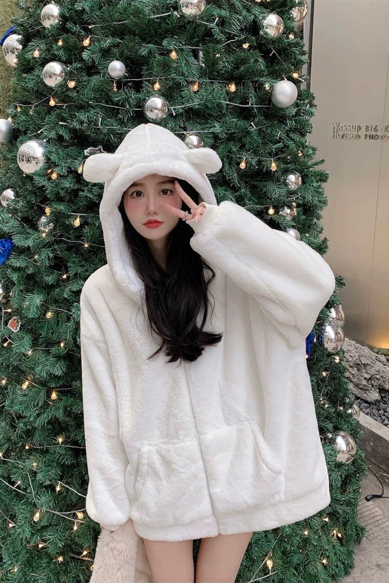 Teddy Bear Ear Faux Fur Coat