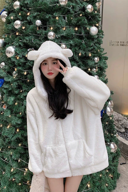 Teddy Bear Ear Faux Fur Coat