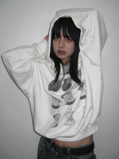 Retro White Hoodie Apple Print