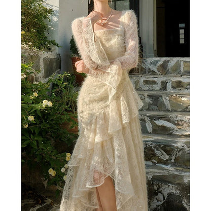 Embroidered Velvet Long Sleeve Gown Prom Dress