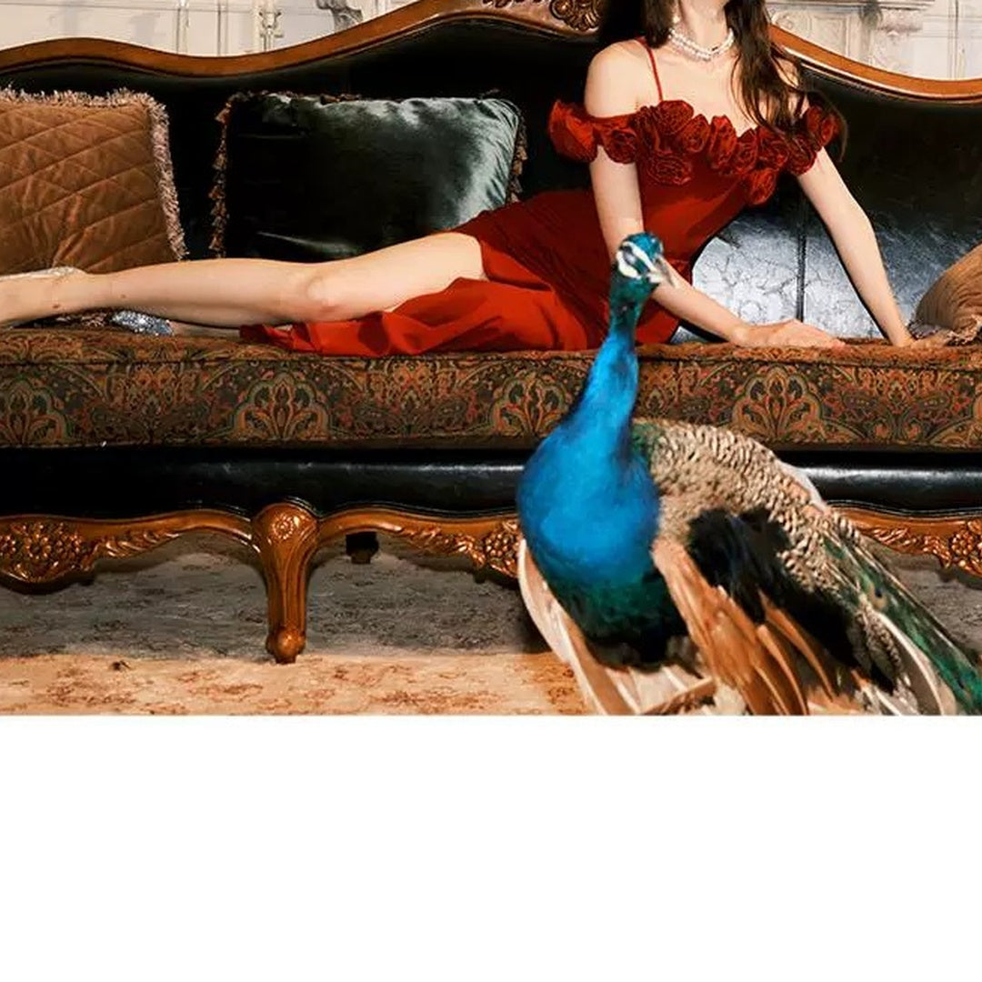 Red Rose Embroidered Mermaid Gown Prom Dress