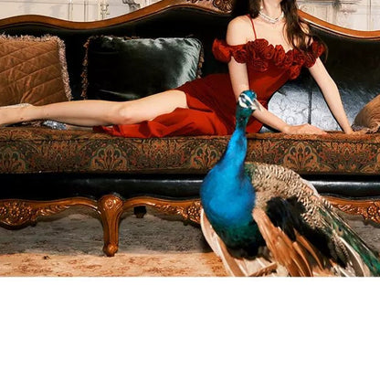 Red Rose Embroidered Mermaid Gown Prom Dress