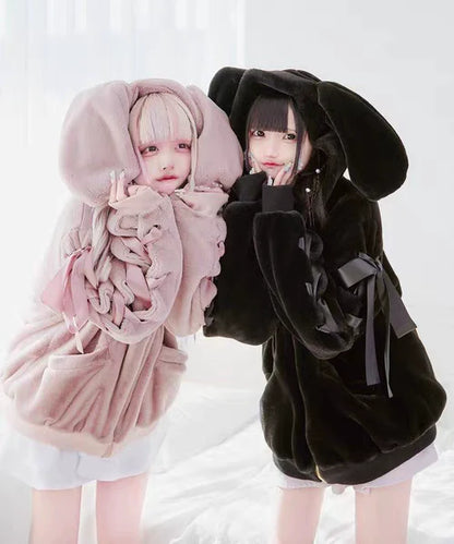 Soft Girl Bunny Ear Faux Fur Coat Y2K