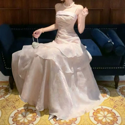 French Ruffle Purple Floral Mermaid Gown Dress