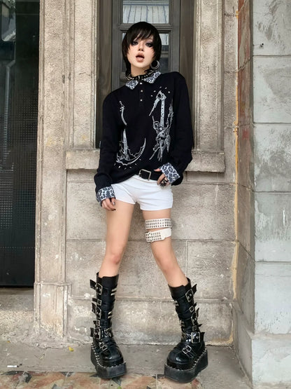 Y2K Black Studded Leopard Tee