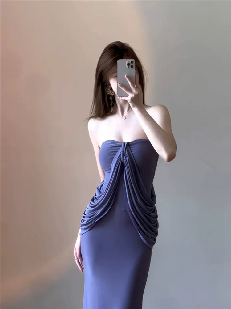 Purple Tube-Top Fake Two-Piece Bodycon Dress