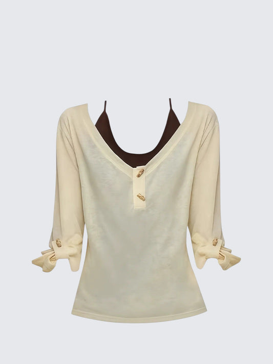 Retro Long Sleeve Tee and Tank Set Women