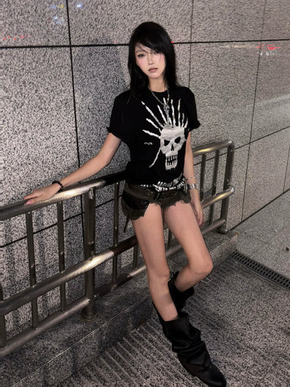 Black Skull Print Short Tee