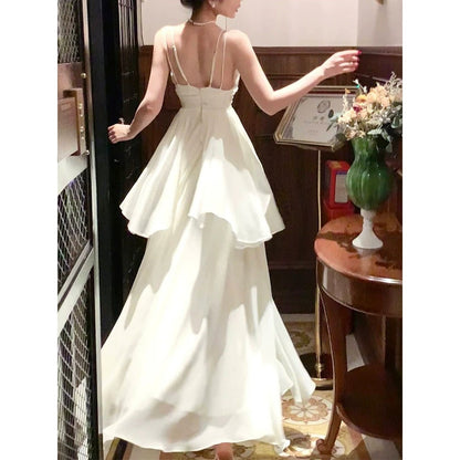 Double Layer Ruffle Fairy Gown V-Neck Prom Dress