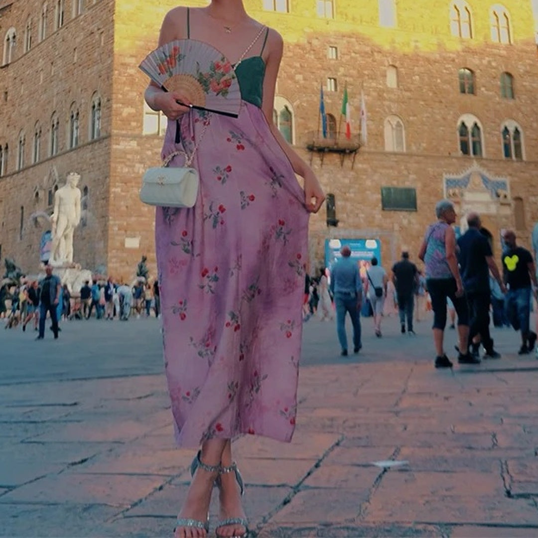 Cherry Mousse Summer Dopamine Waist Spaghetti Strap Gown Dress