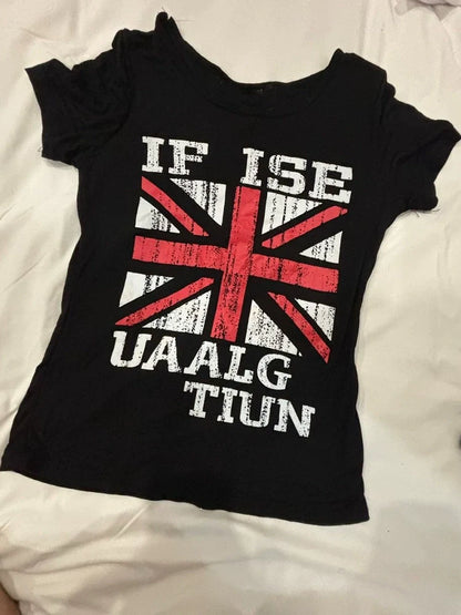 Black Union Jack Print Rock Punk Y2K T-Shirt