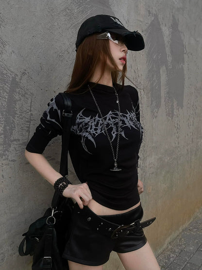 Y2K Black Fitted Long Sleeve Layering Top