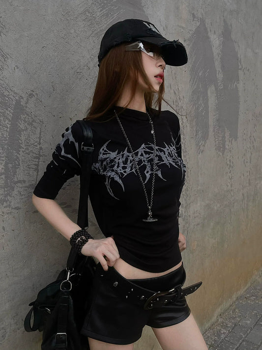 Y2K Black Fitted Long Sleeve Layering Top