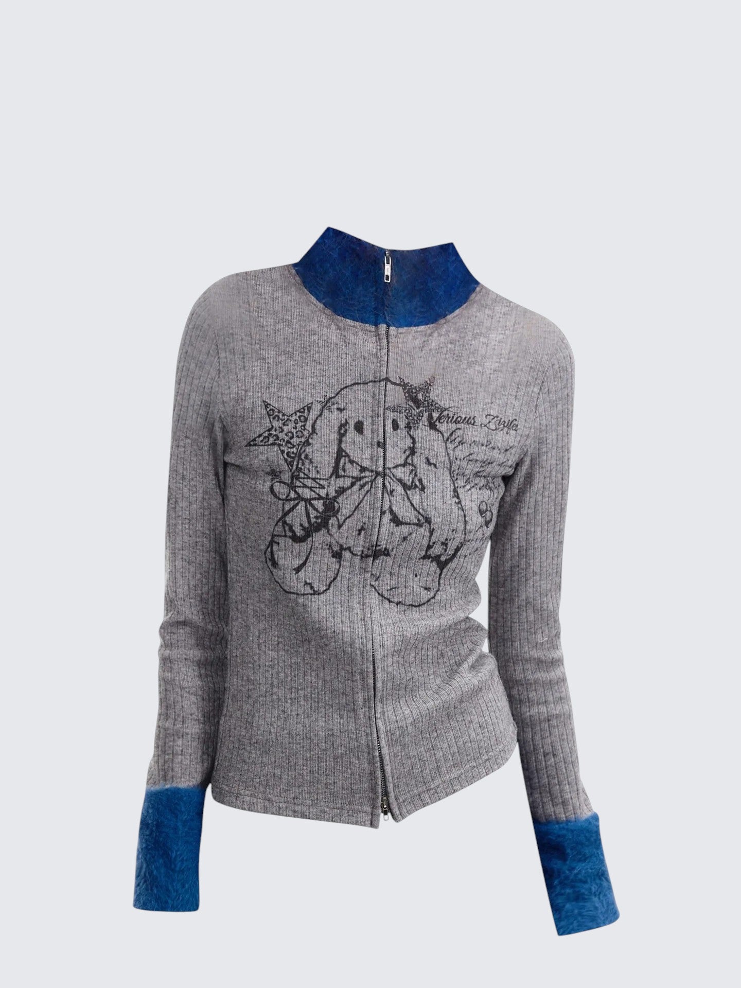 Zip High Neck Knit Top with Fur Collar Women