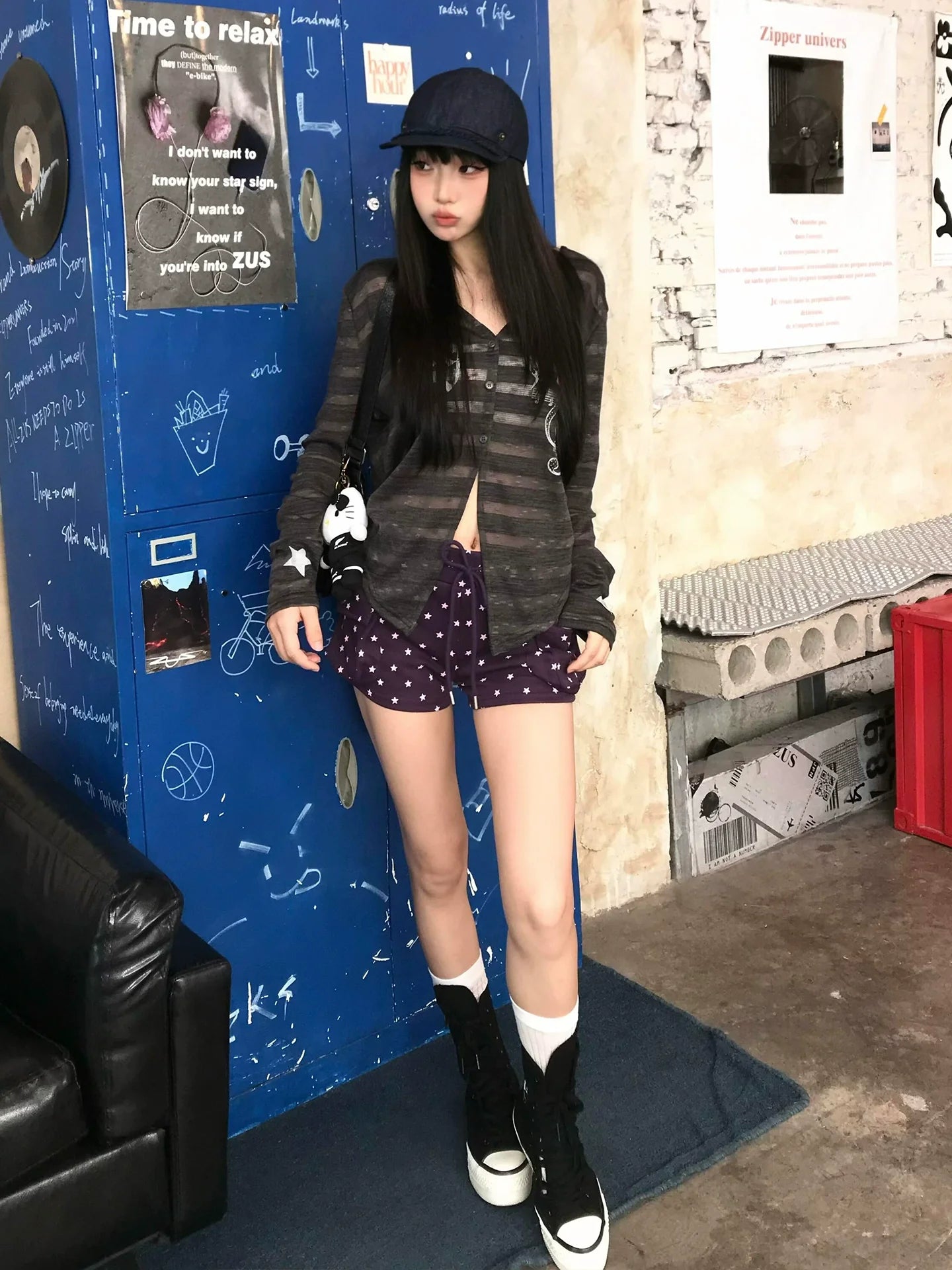 Y2K Light Subculture Striped Cardigan Musical Print Sun-Proof Top