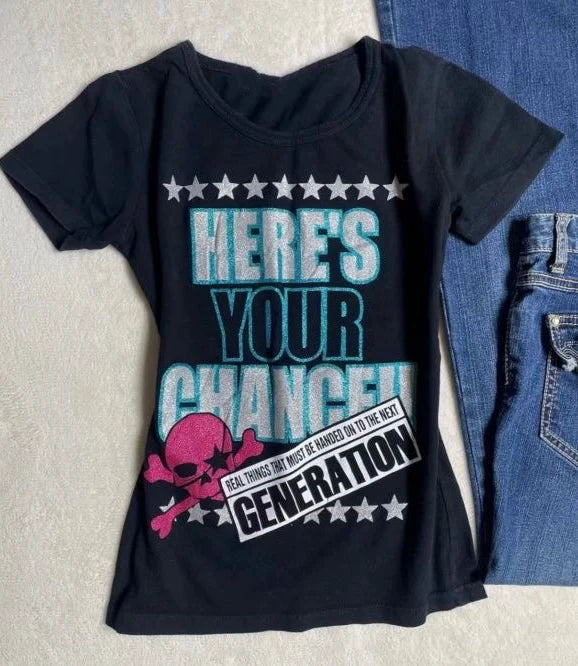 Blue Rock Punk Vintage Skull Print Y2K T-Shirt