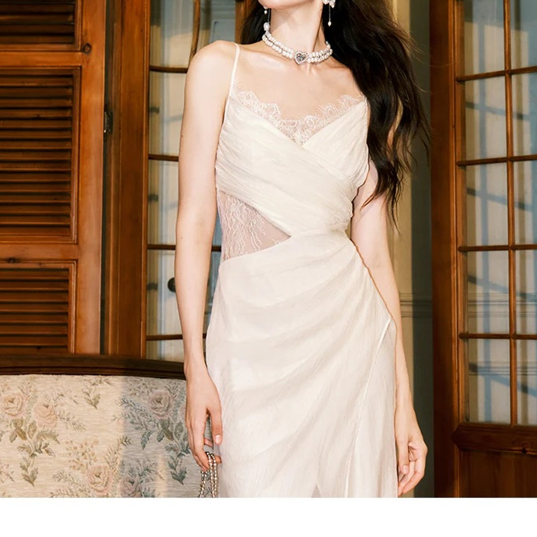 French Lace Asymmetrical Mermaid Gown Dress