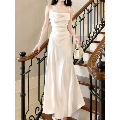 French Two-Piece Look Satin Waist Gown Dress