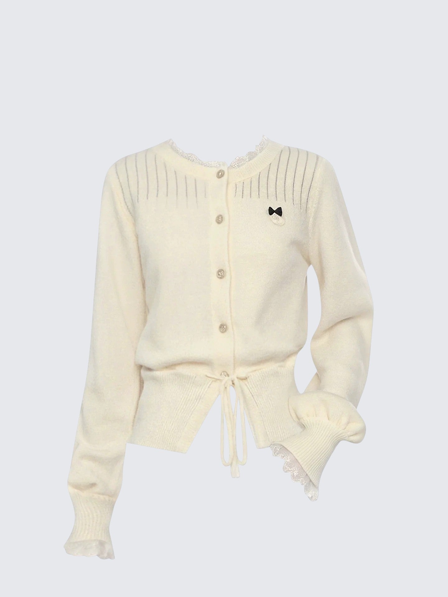 Beige Faux Two-Piece Lace Knit Cardigan