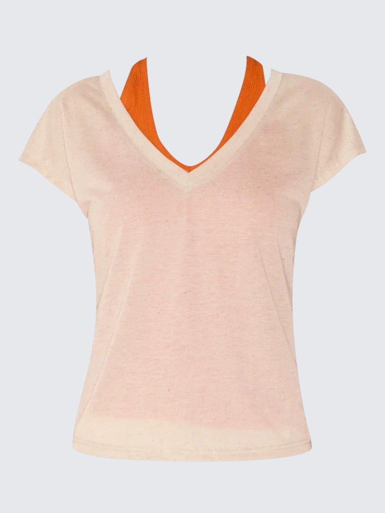 Oatmeal V-Neck Cap Sleeve Tee Set
